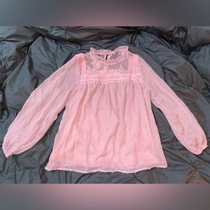 Pretty Pink Blouse long sleeve blouse with lace